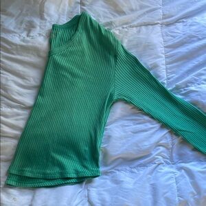Vibrant Green V-Neck Ribbed Top